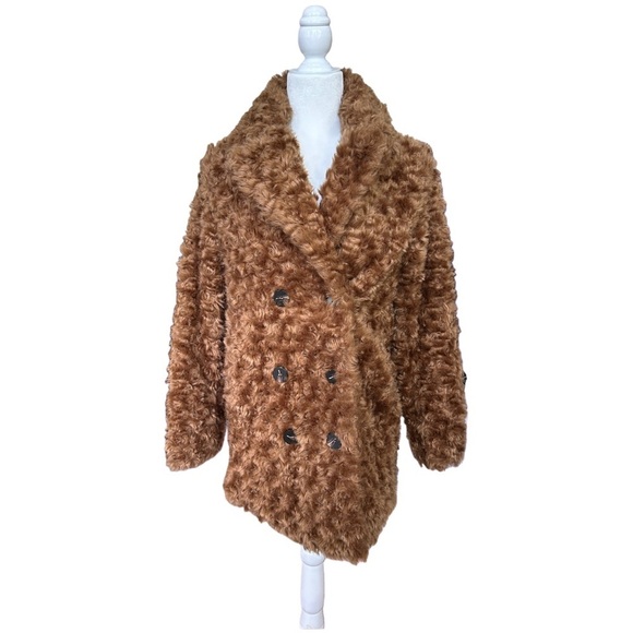 Zara TRF Collection Brown Teddy Fluffy Faux Fur Black Button Down Coat Size XS - Picture 1 of 9